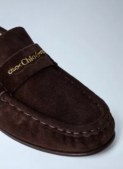 Chloé Women Suede Logo Motif Loafers In Brown