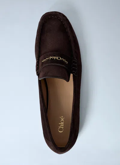 Chloé Women Suede Logo Motif Loafers In Brown