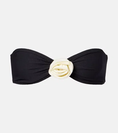 Same Rosette Floral-appliqué Bandeau Bikini Top In Black