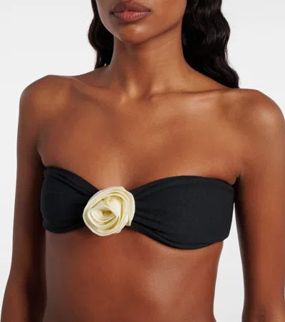 Same Rosette Floral-appliqué Bandeau Bikini Top In Black