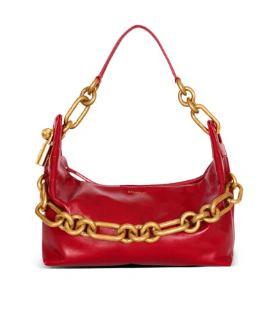 Balmain Sync Medium Bag In Calfskin Leather In Red