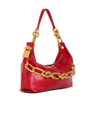 Balmain Sync Medium Bag In Calfskin Leather In Red