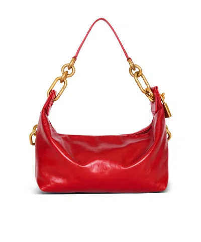 Balmain Sync Medium Bag In Calfskin Leather In Red