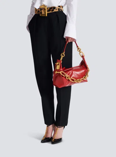 Balmain Sync Medium Bag In Calfskin Leather In Red