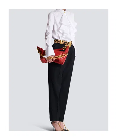 Balmain Sync Medium Bag In Calfskin Leather In Red