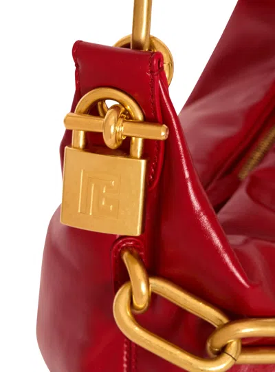 Balmain Sync Medium Bag In Calfskin Leather In Red