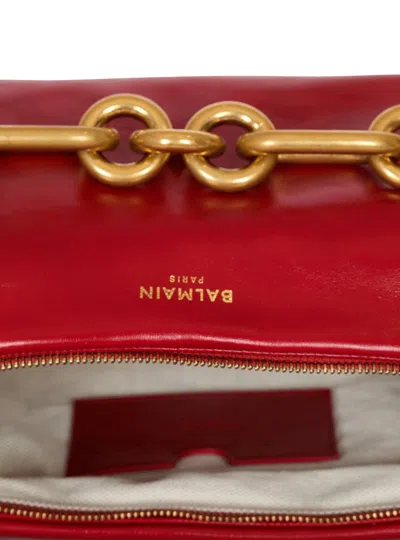 Balmain Sync Medium Bag In Calfskin Leather In Red