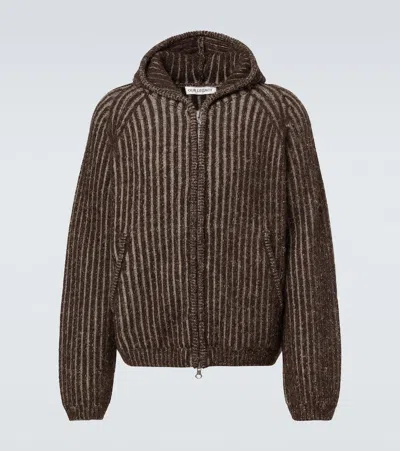 Our Legacy Mens Level Ribbed Wool Hoodie Vanise Brown Stripe In Gray
