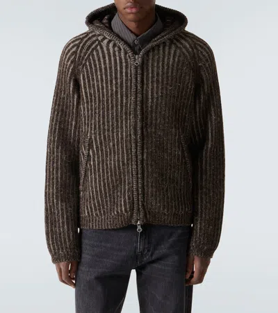 Our Legacy Mens Level Ribbed Wool Hoodie Vanise Brown Stripe In Gray
