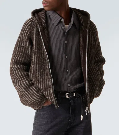 Our Legacy Mens Level Ribbed Wool Hoodie Vanise Brown Stripe In Gray
