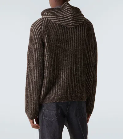 Our Legacy Mens Level Ribbed Wool Hoodie Vanise Brown Stripe In Gray