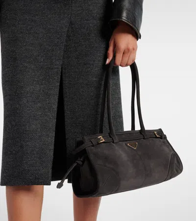 Prada Bonnie Medium Suede Shoulder Bag In Black