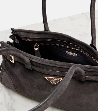 Prada Bonnie Medium Suede Shoulder Bag In Black