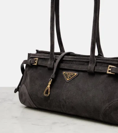 Prada Bonnie Medium Suede Shoulder Bag In Black