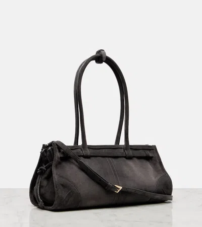 Prada Bonnie Medium Suede Shoulder Bag In Black