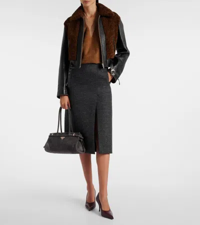 Prada Bonnie Medium Suede Shoulder Bag In Black