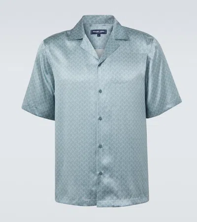 Frescobol Carioca Roberto Printed Silk Bowling Shirt In Blue