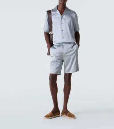 Frescobol Carioca Roberto Printed Silk Bowling Shirt In Blue