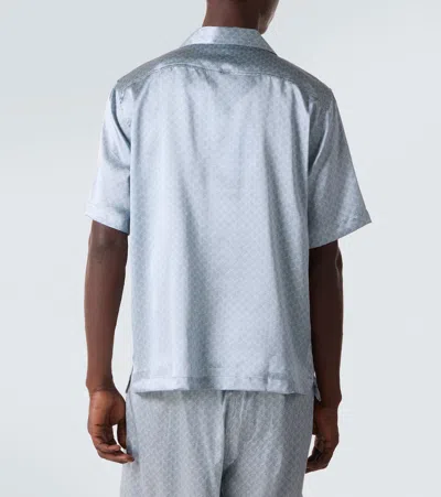 Frescobol Carioca Roberto Printed Silk Bowling Shirt In Blue