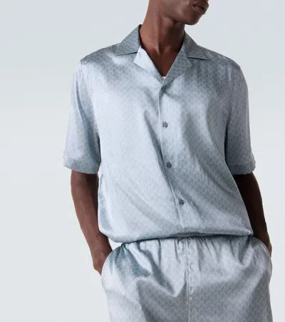 Frescobol Carioca Roberto Printed Silk Bowling Shirt In Blue