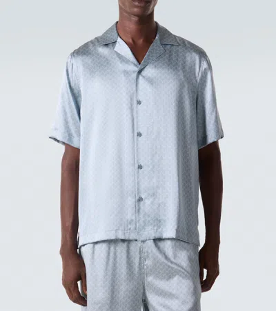 Frescobol Carioca Roberto Printed Silk Bowling Shirt In Blue