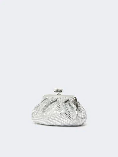 Weekend Max Mara Borsa Pasticcino Small In Raso E Strass Nera Bianco Ottico In Silver