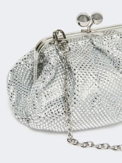 Weekend Max Mara Borsa Pasticcino Small In Raso E Strass Nera Bianco Ottico In Silver