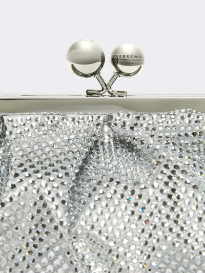 Weekend Max Mara Borsa Pasticcino Small In Raso E Strass Nera Bianco Ottico In Silver