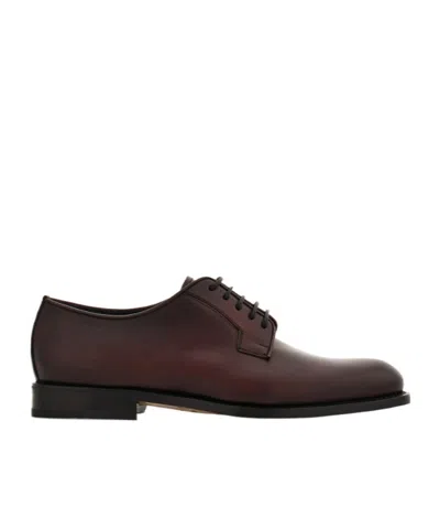 Ferragamo Lace-up Leather Derby Shoes In Red