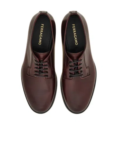 Ferragamo Lace-up Leather Derby Shoes In Red