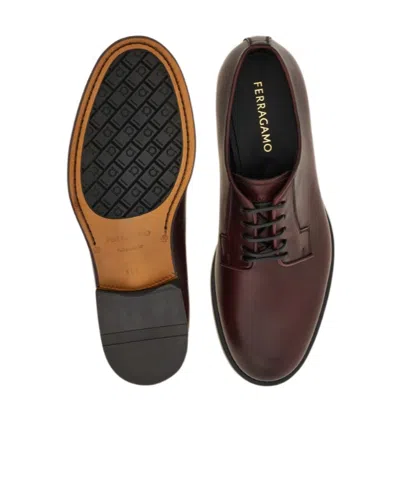 Ferragamo Lace-up Leather Derby Shoes In Red