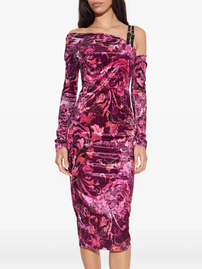 Versace Jeans Couture Floral Off-shoulder Midi Party Dress In Multi
