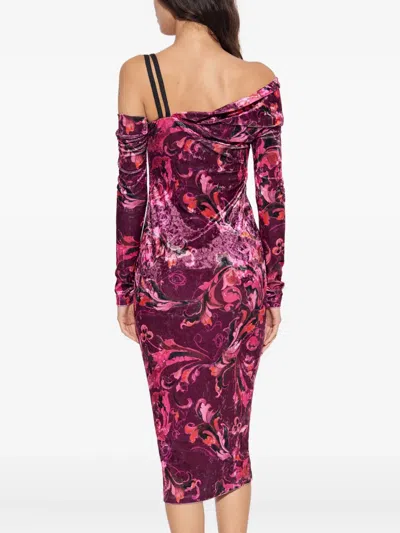 Versace Jeans Couture Floral Off-shoulder Midi Party Dress In Multi