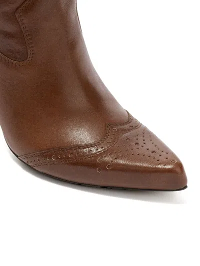 Ermanno Scervino Floral-embroidered Boots In Brown