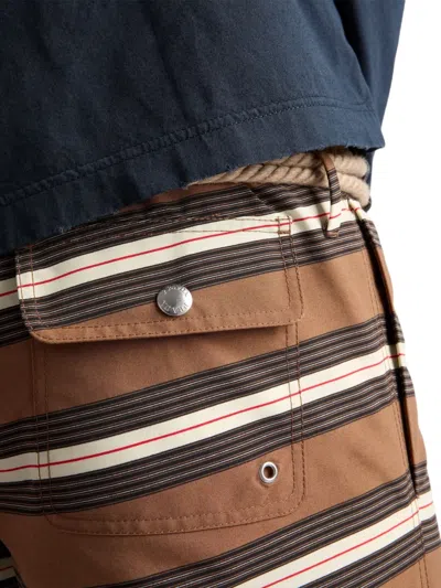 Prada Striped Swim Trunks In Brown