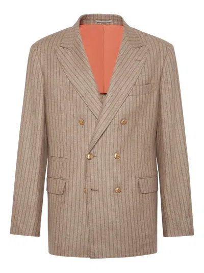 Brunello Cucinelli Striped Double-breasted Blazer In Multi