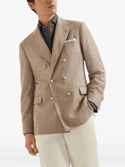 Brunello Cucinelli Striped Double-breasted Blazer In Multi