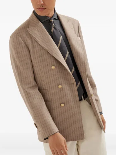Brunello Cucinelli Striped Double-breasted Blazer In Multi