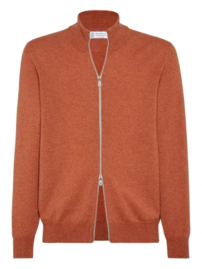 Brunello Cucinelli Zip-front Cardigan In Brown
