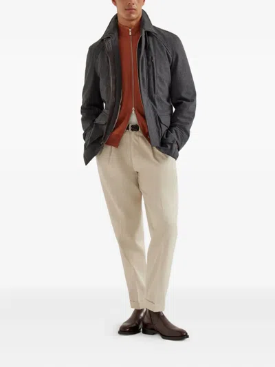 Brunello Cucinelli Zip-front Cardigan In Brown