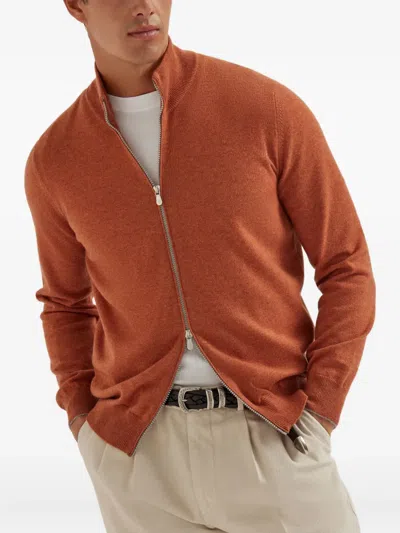 Brunello Cucinelli Zip-front Cardigan In Brown