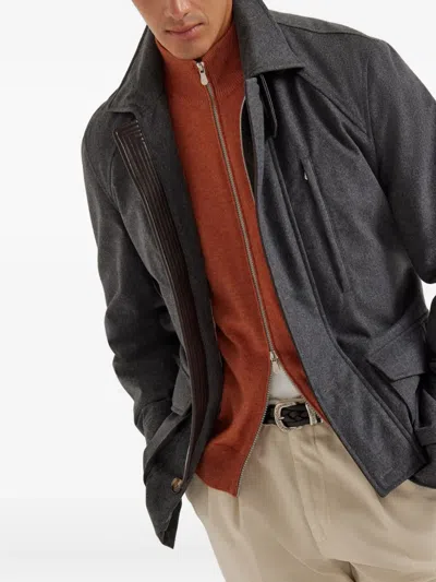 Brunello Cucinelli Zip-front Cardigan In Brown