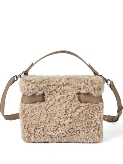 Brunello Cucinelli Shearling Mini Bag In Neutral