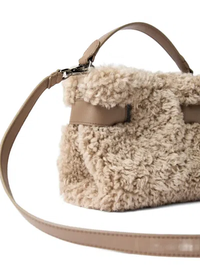Brunello Cucinelli Shearling Mini Bag In Neutral