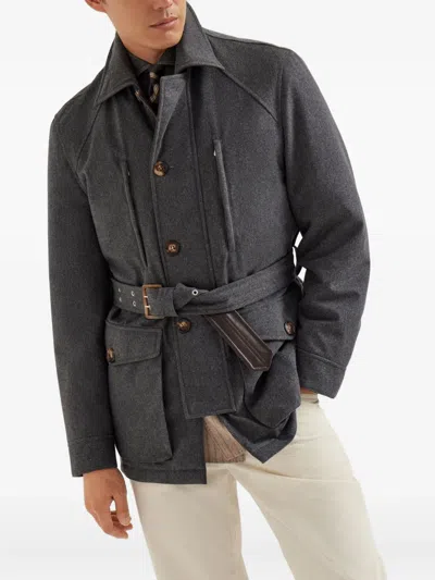 Brunello Cucinelli Safari Jacket With Padding In Gray