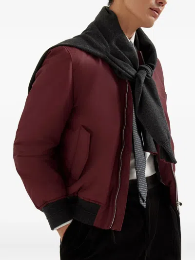 Brunello Cucinelli Padded Cashmere-trimmed Shell Bomber Jacket In Burgundy