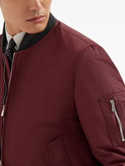Brunello Cucinelli Padded Cashmere-trimmed Shell Bomber Jacket In Burgundy