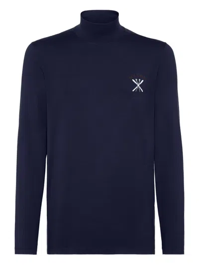 Brunello Cucinelli Print Turtleneck T-shirt In Blue