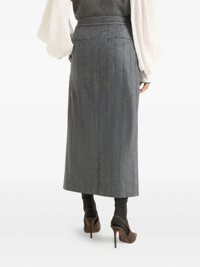 Brunello Cucinelli Pinstripe Wrap Long Skirt In Gray