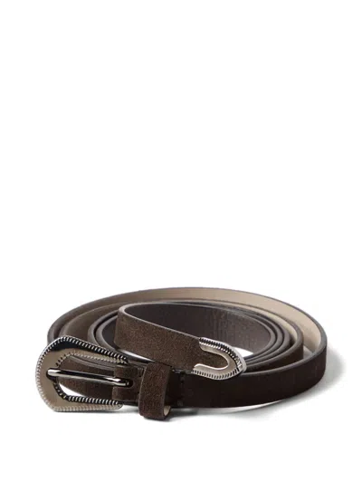 Brunello Cucinelli Suede Carved Leather Belt In Brown